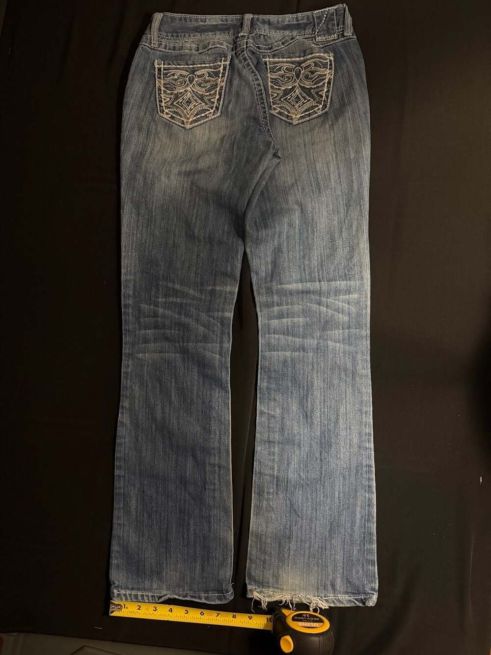 Amethyst Embellished Flap Pocket Bootcut Jeans Medium Wash